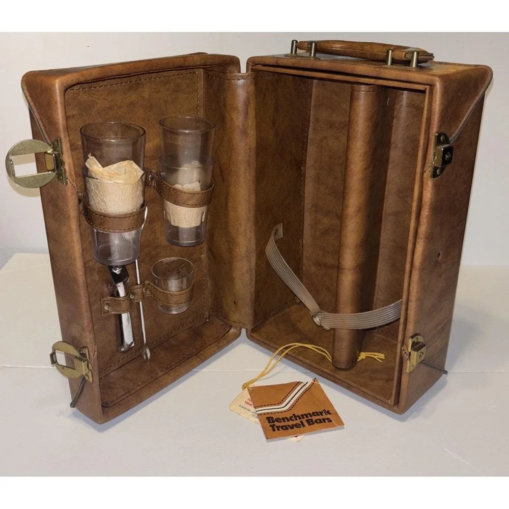 Vintage Benchmark Travel Bars Two Bottle Bar Brown Picnic
